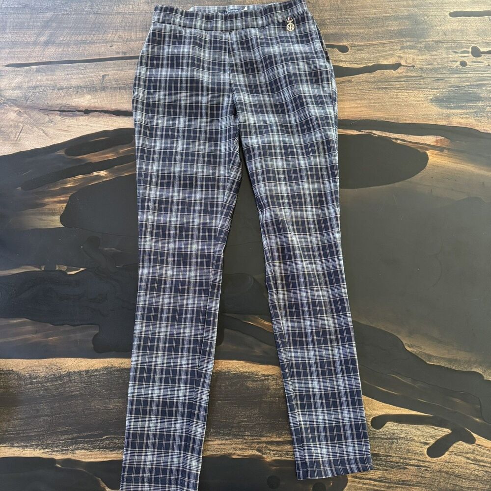 Tommy Hilfiger Womens Ankle Pants Stretch Tapered Leg Blue Plaid Size 10